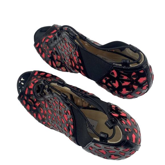 JIMMY CHOO TACTIC Laser Cut BLACK GERANIUM PATENT LEATHER PEEP-TOE PUMP Bootie - Picture 10 of 14